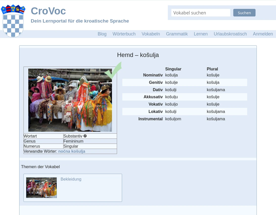 Screenshot of a search result on CroVoc.de