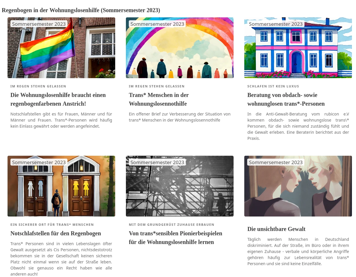 Screenshot der Homepage des Blogs mit Teasern zu den Artikeln