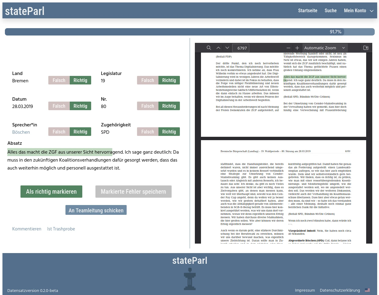 Screenshot of the validiation platform used to validate the dataset