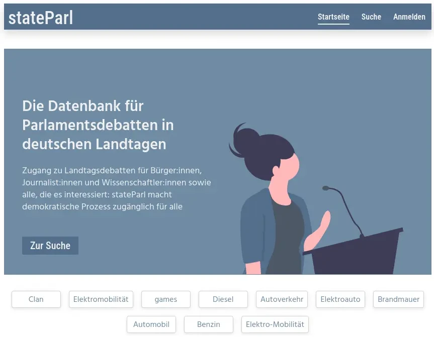 Screenshot der StateParl-Benutzeroberfläche