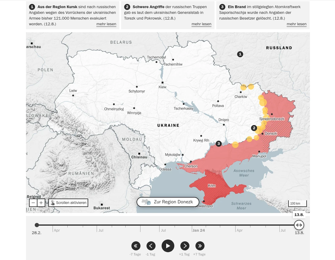 Interactive map showing the progress of Russian invasion in Ukraine with event locations